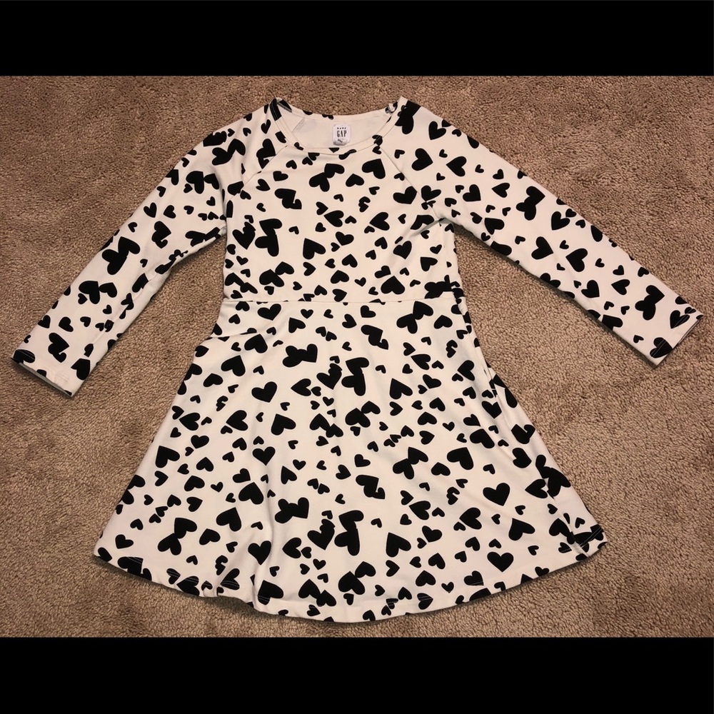 Girls Gap Black Hearts and White Dress, Size 5T